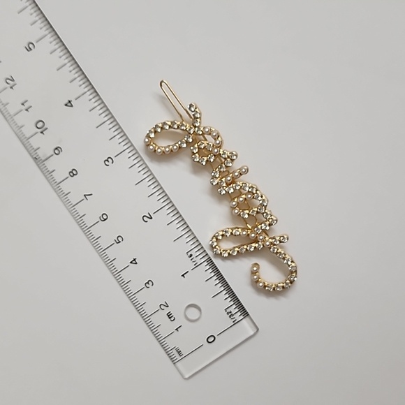 Gold Tone Pearl Rhinestone Hairclip Barrette - Picture 10 of 10